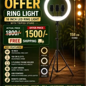 LED Ring Light 18 inch with Tripod Stand For Video Shoot (1 PCS )